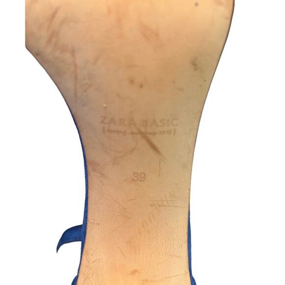 Zara Size 8.5 Basic Collection Strappy Blue Suede with 3 inch Gold Heels - Picture 4 of 7